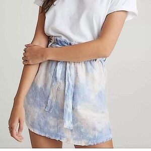 Bella Dahl Linen Belted Rounded Hem Tie Dye Skirt Size Small Colors: Blue/White